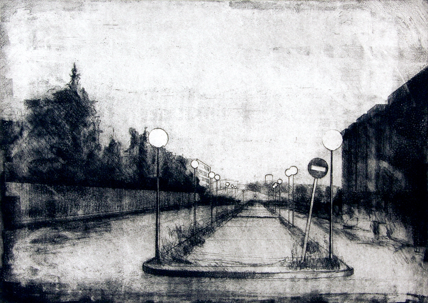 Boulevard.
Aguafuerte sobre latón, 50 x 35 cm