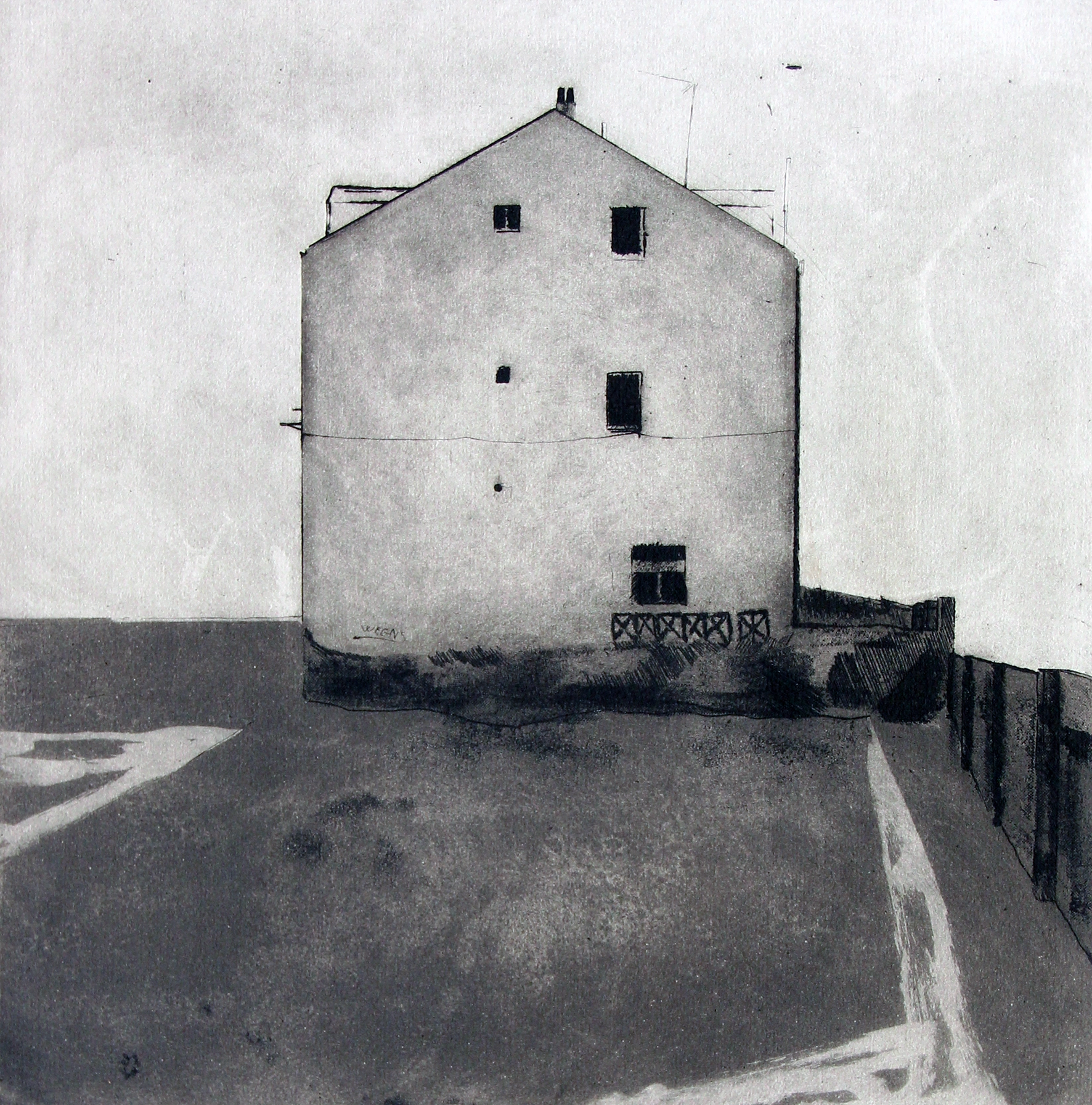 La casa.
Aguafuerte sobre latón, 35 x 35 cm